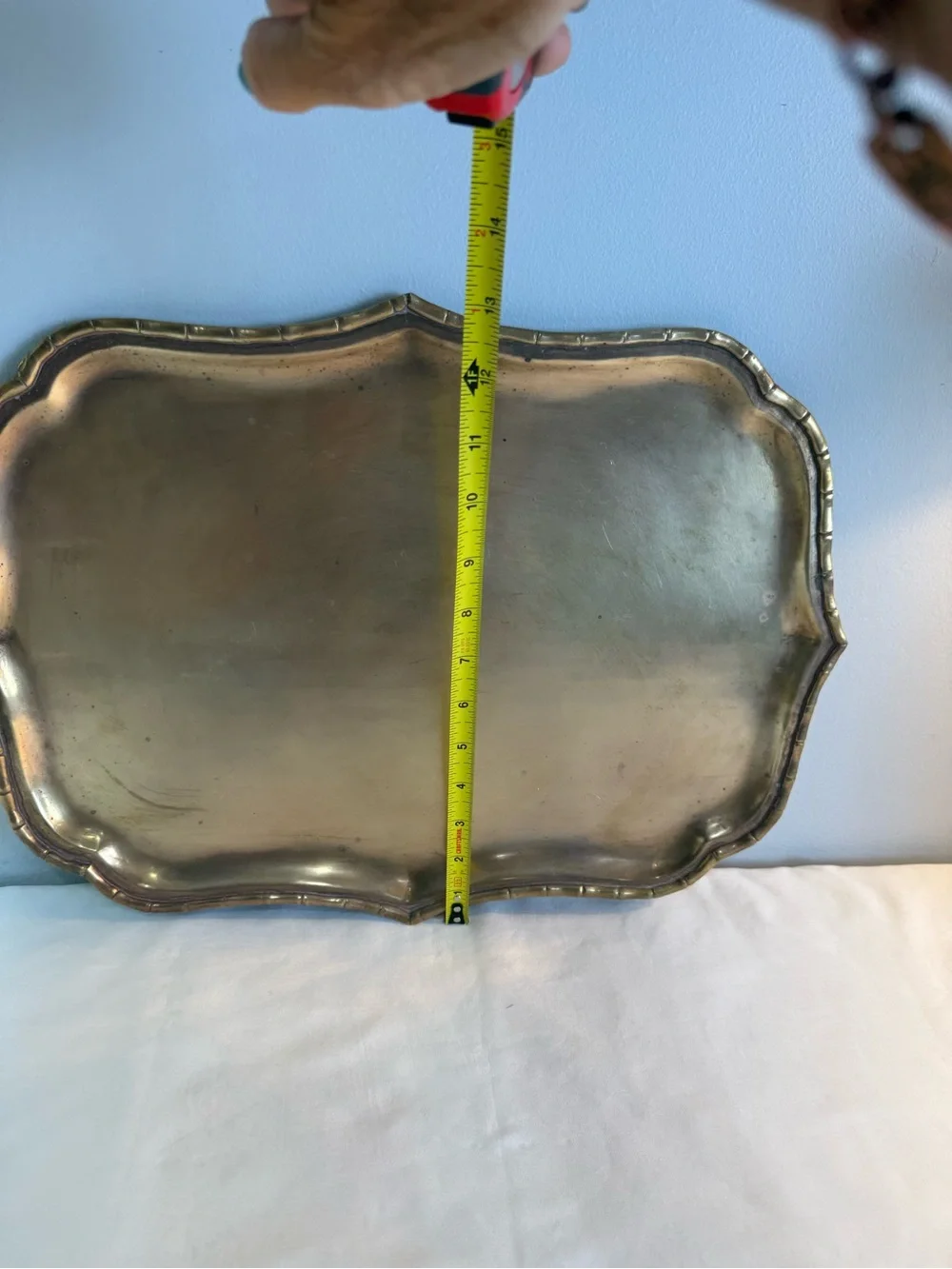 Vintage Oval Brass Tray Featuring A Distinctive Faux Bamboo Edge. Made In India